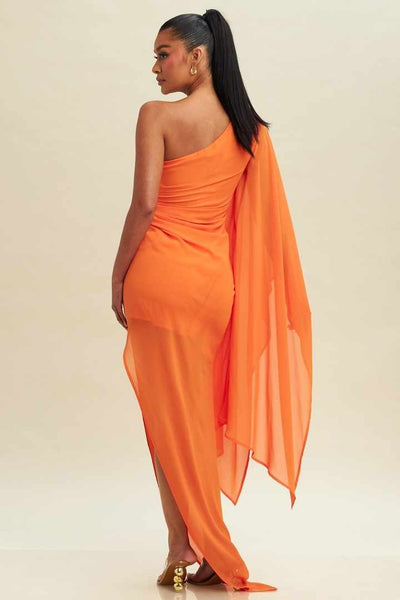 ORANGE ASYMMETRIC SUMMER DRESS  Le Obsession Boutique