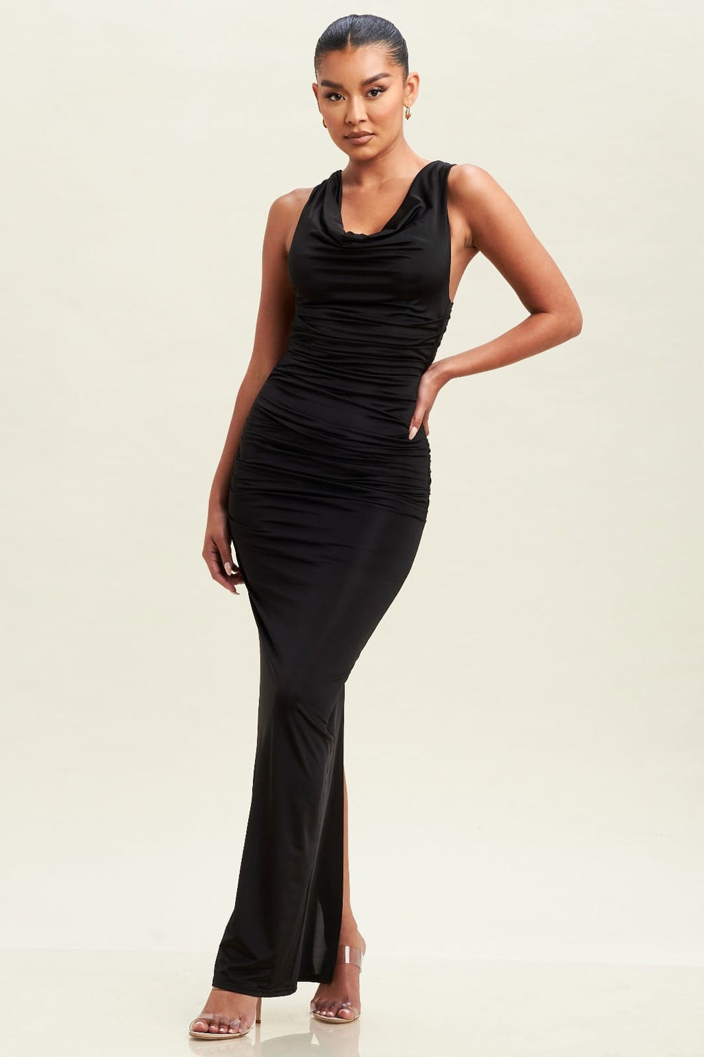 BLACK SIMPLE LONG DRESS WITH OPEN TIE BACK