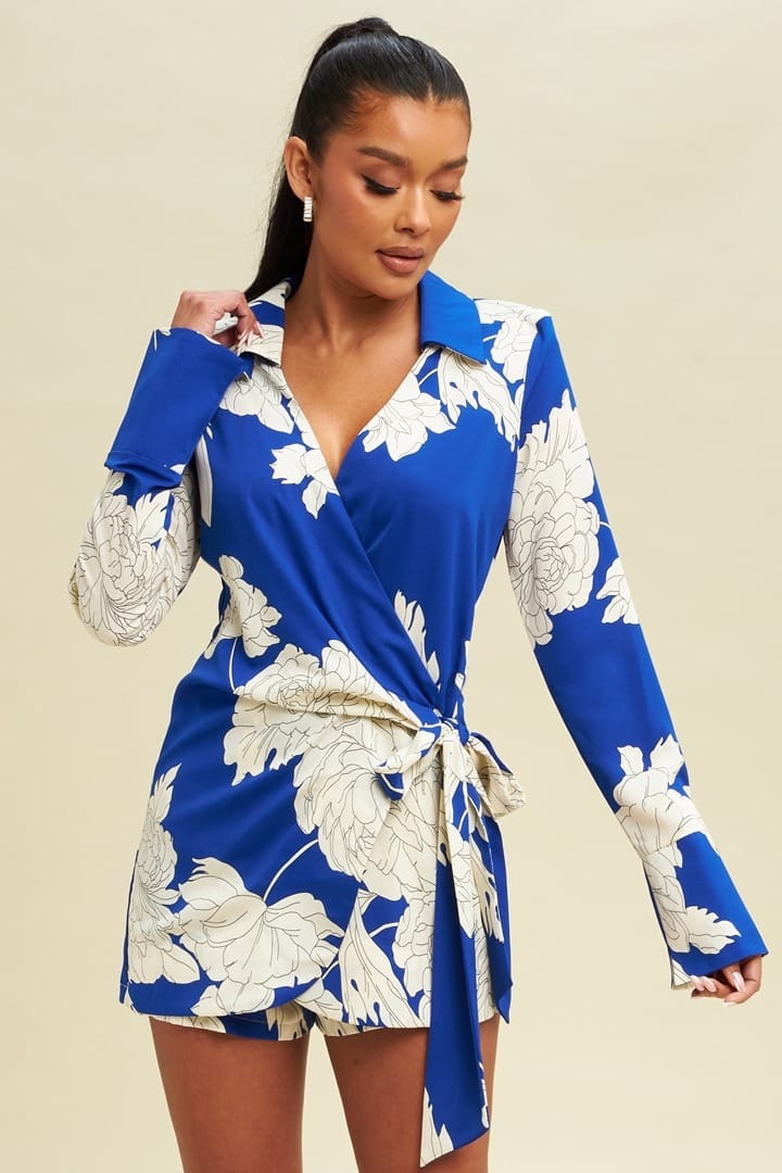 ROYAL BLUE AND WHITE FLOWERS SUMMER ROMPER