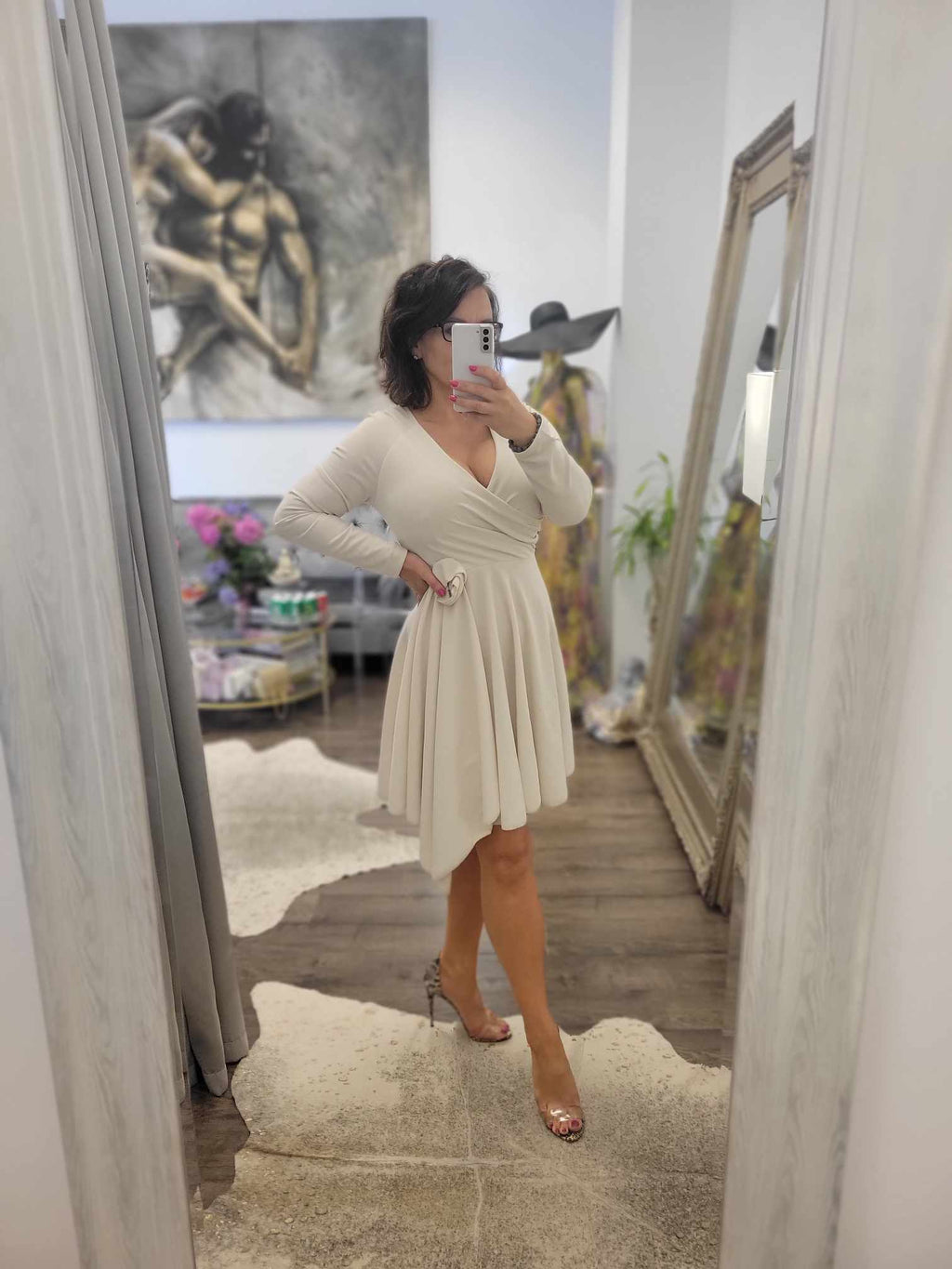 BEIGE SUMMER FIT AND FLAIR DRESS