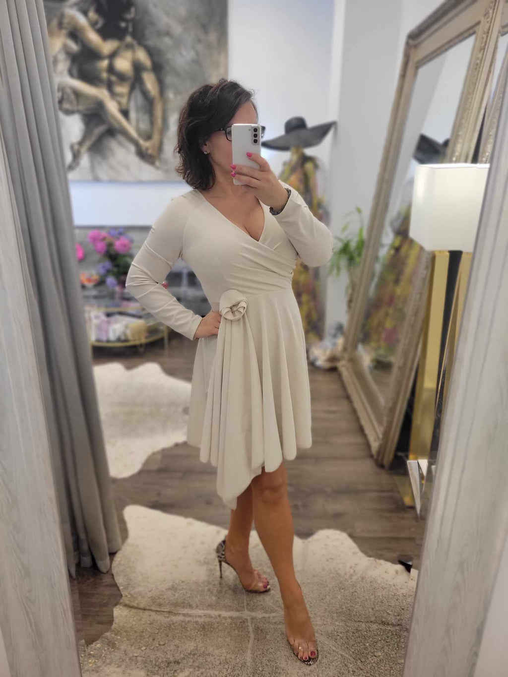 BEIGE SUMMER FIT AND FLAIR DRESS