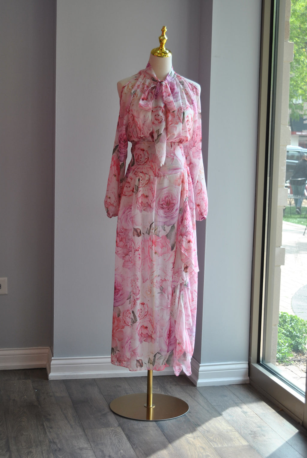 PINK FLOWER SUMMER SET OF MAXI SKIRT AND A BLOUSE
