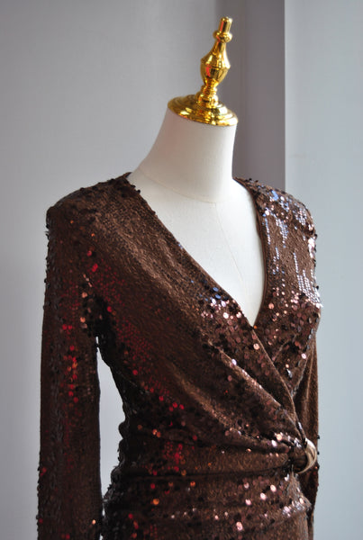 CHOCOLATE BROWN SEQUIN MINI PARTY DRESS – Le Obsession Boutique