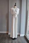 WHITE PLEATED JUMPSUIT WITH CRYSTALS