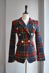 NAVY BLUE AND RED TWEED DOUBLE BREASTED BLAZER