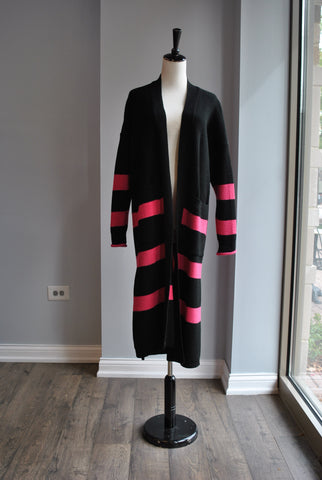 HOT PINK OPEN STYLE CARDIGAN SWEATER WITH A BELT