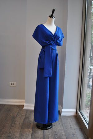 CLEARANCE - ROYAL BLUE JUMPSUIT WITH FLAIR LEGS
