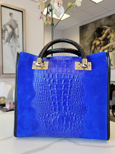  Satchel Bag Women’s Vegan Leather Crocodile-Embossed Pattern  With Top Handle Large Shoulder Bags Handbags (Blue) : Clothing, Shoes 