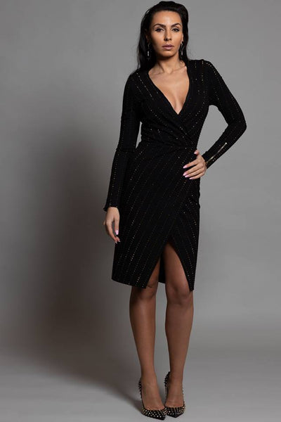 BLACK MIDI DRESS WTH GOLD STUDS – Le Obsession Boutique