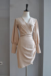 BEIGE DRESS WITH RUSHING