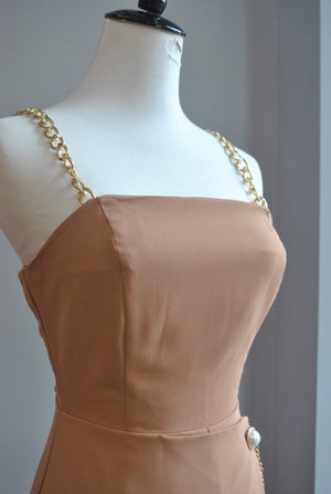 COFFEE COLOR ROMPER WITH GOLD CHAIN