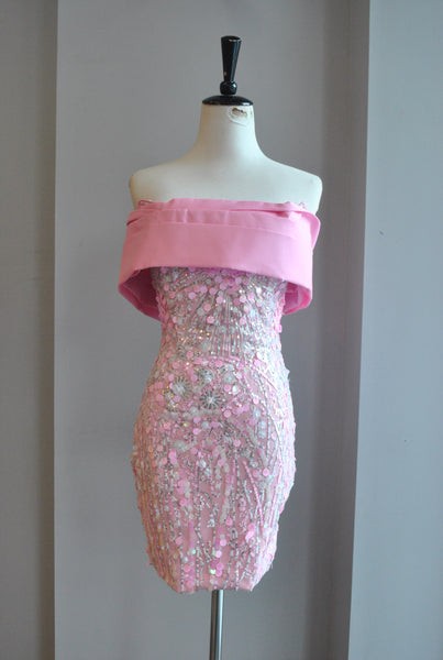 Pink Sequined Off-the-shoulder Sparkly Party Dress main image 0