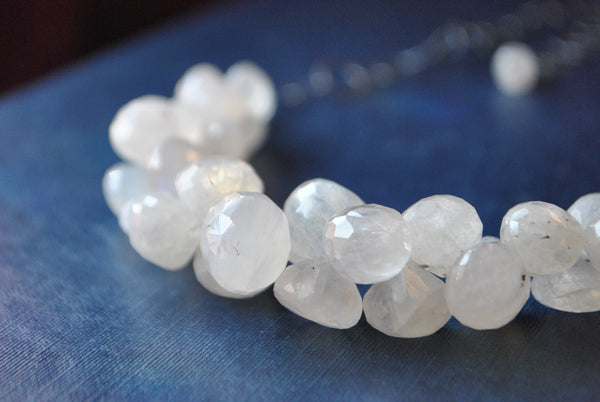 Lucite Teardrop Stone Moon Shell Pendant Necklace