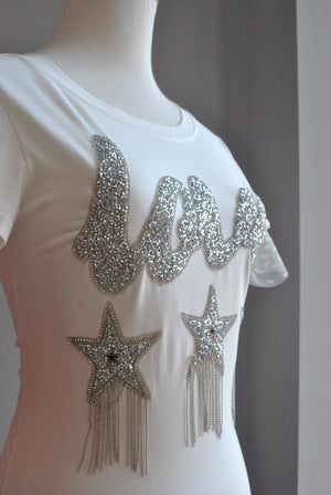 WHITE GRAPHIC T-SHIRT WITH CRYSTALS