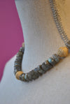 CITRINE FREEFORM AND TURQUOISE VINTAGE BEADS ASYMMETRIC STATEMENT NECKLACE