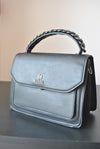 SILVER ECO LEATHER CROSSBODY / SATCHEL BAG WITH GUNMETAL CHAIN DETAILS
