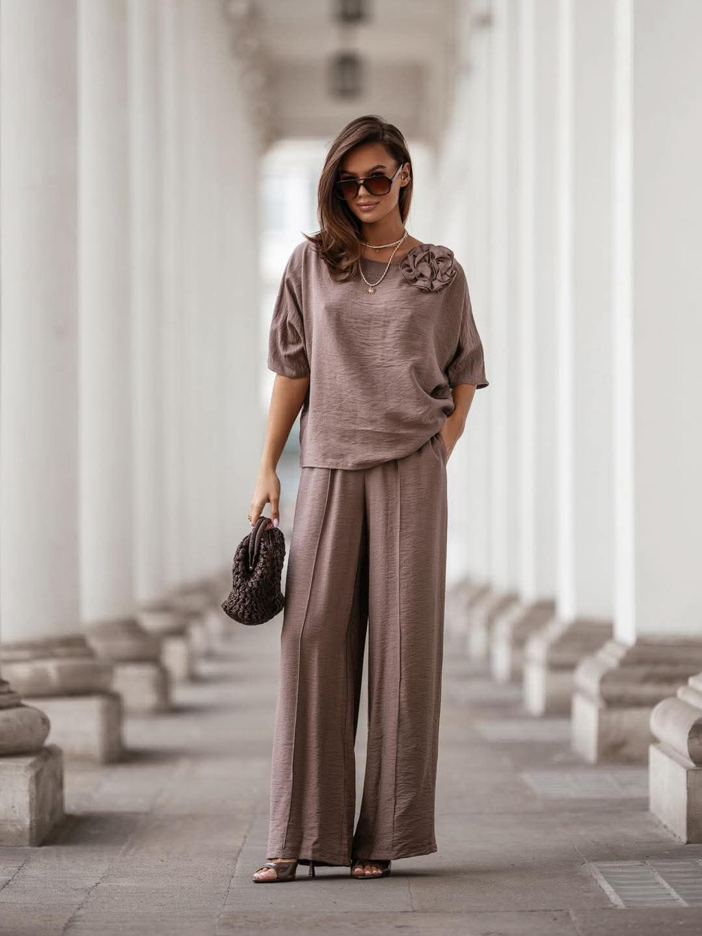 TAUPE SUMMER SET WITH PALAZZO PANTS