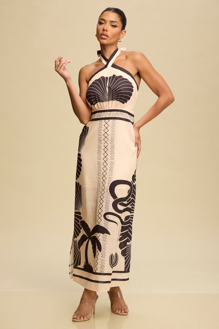 CLEARANCE - VANILLA AND BACK MIDI SUMMER HALETR STYLE DRESS