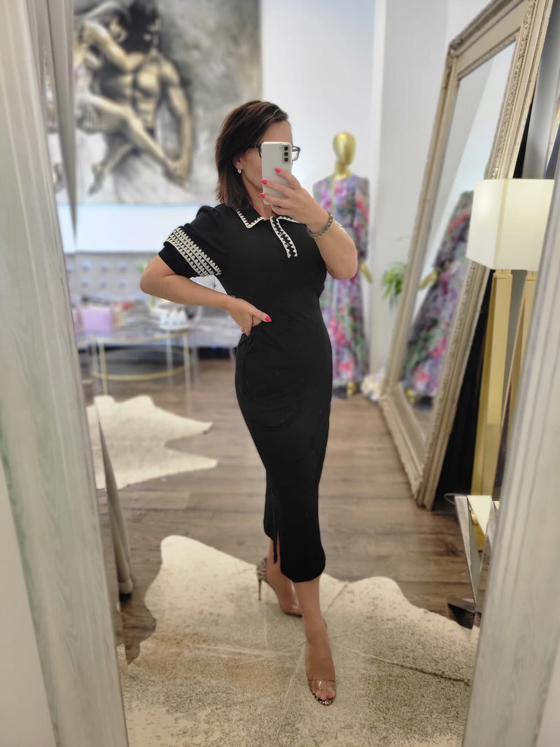 CLEARANCE - BLACK MIDI DRESS WITH SIDE CUT OUT
