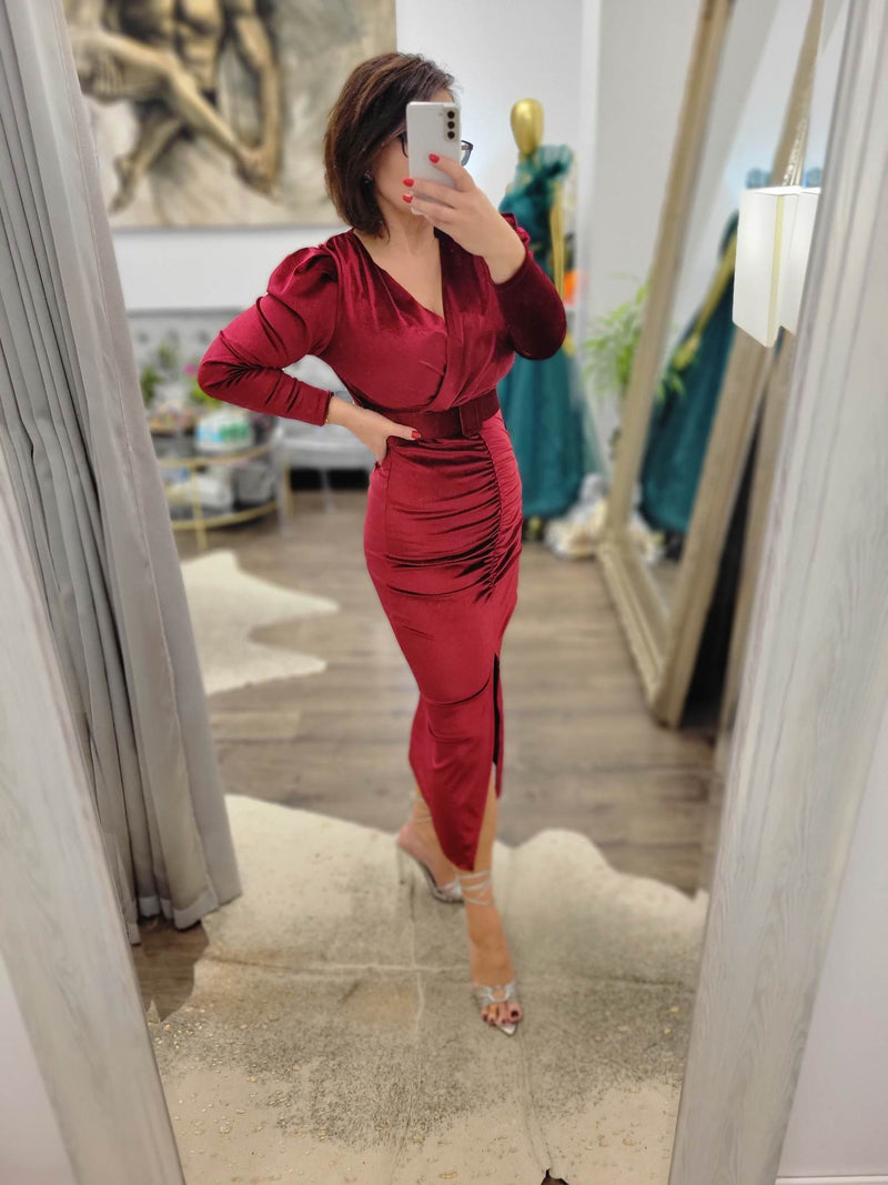 red velvet midi dress Wrap Dress Velvet Christmas Party Dress Velvet Dress Red Christmas Party Dresses Velvet Dress: Elegant Red
