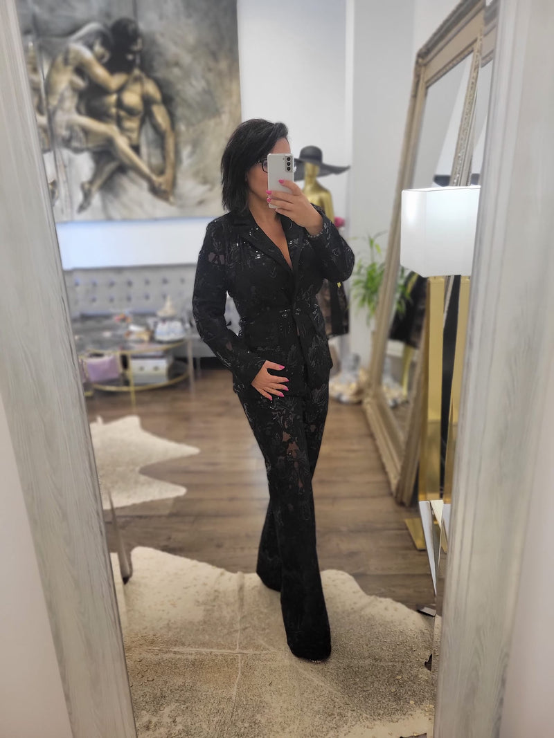 BLACK LACE WITH SEQUIN SUIT
