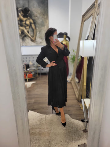CLEARANCE - NAVY BLUE SILKY LONG DRESS WITH OPEN BACK AND SIDE SLIT