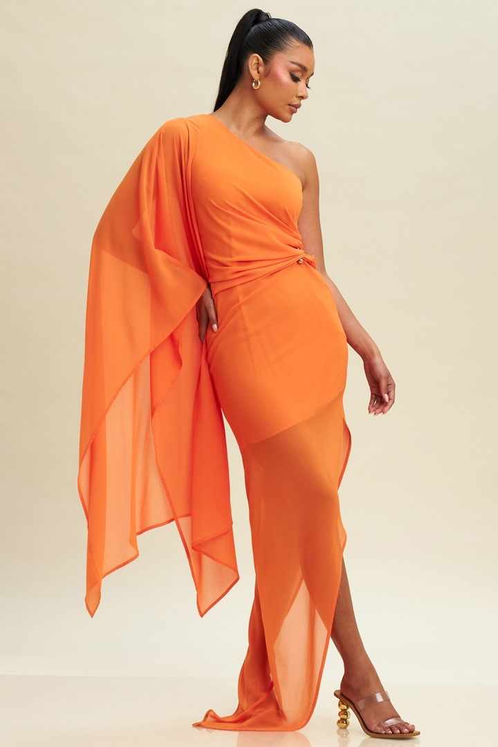 orange asymmetrical dress Strapless Asymmetrical Dress