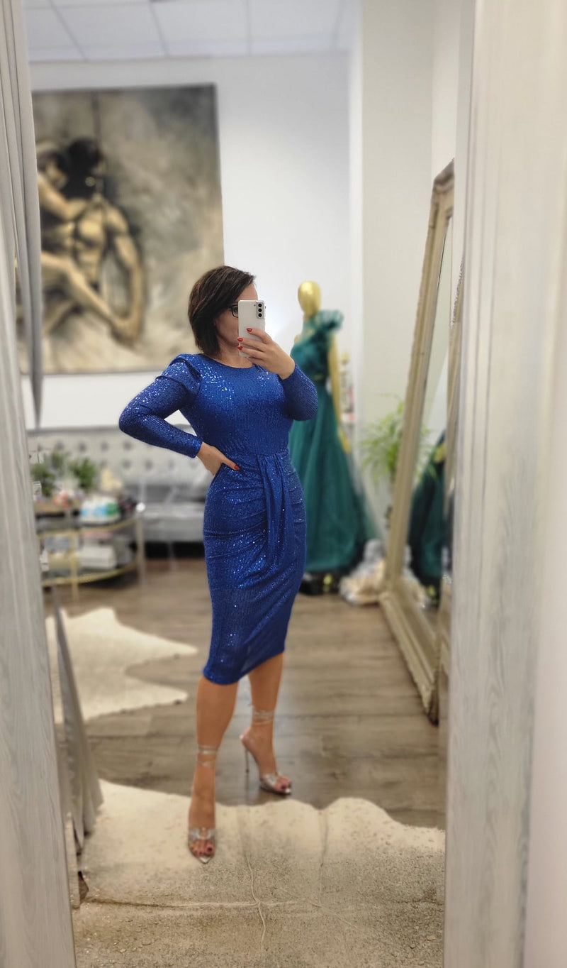 CLEARANCE - ROYAL BLUE SEQUIN MIDI DRESS