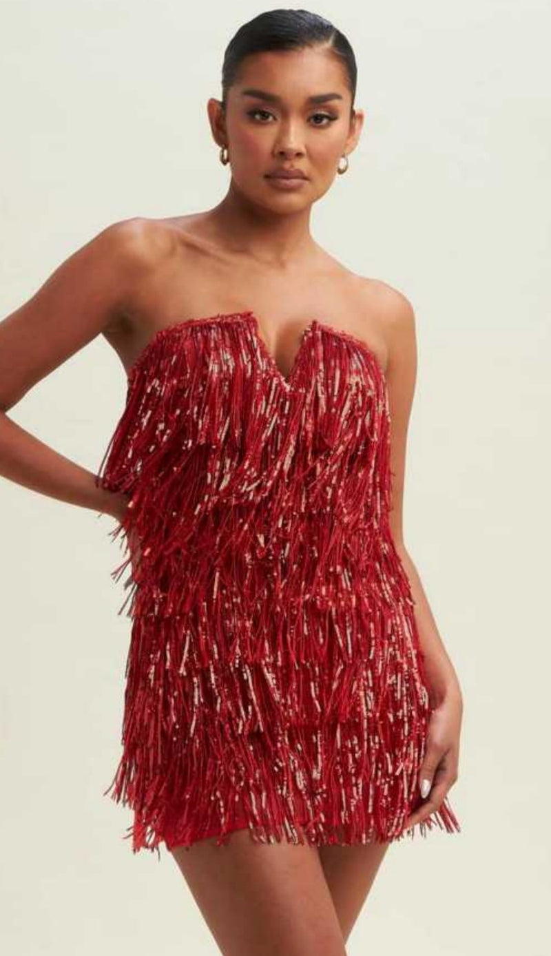 CLEARANCE RED FRINGE MINI PARTY DRESS – Le Obsession Boutique
