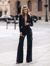 BLACK SET OF HIGH WAISTED PANTS AND CROPPED TOP