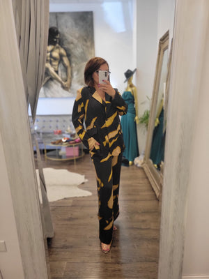 CHOCOLATE BROWN AND MUSTRD YELLOW SUIT