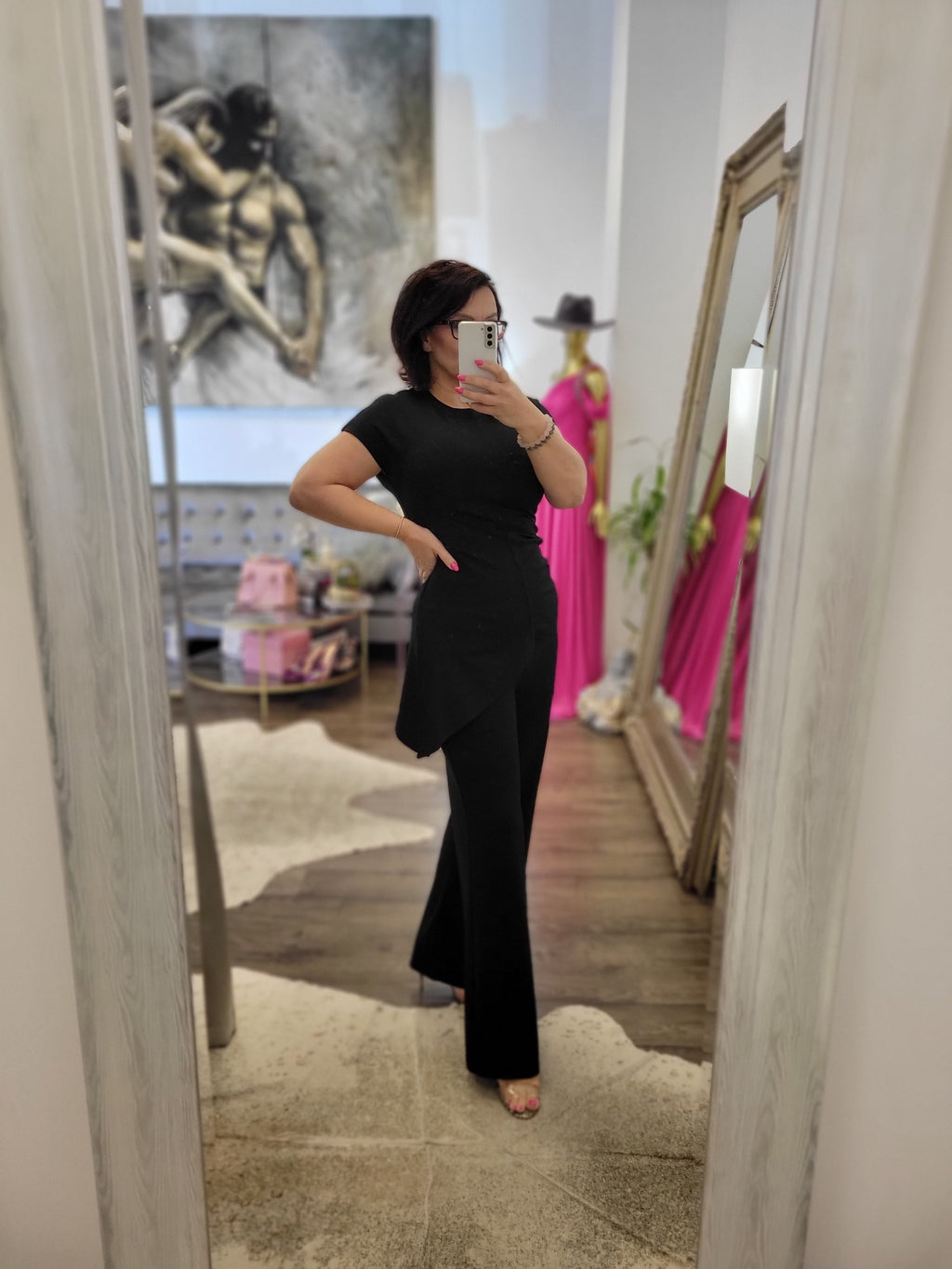 BLACK CASUAL SET OF PANTS AND ASYMMETRIC TOP