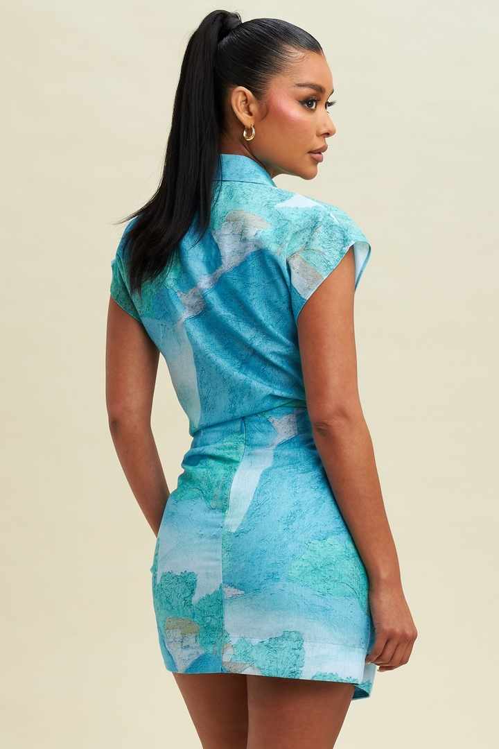 BLUE OMBRE SUMMER SET OF A TIE CROPPED TOP AND MINI SKIRT