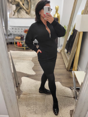 BLACK CASUAL DRESS WITH DOLMAN SLEEVES