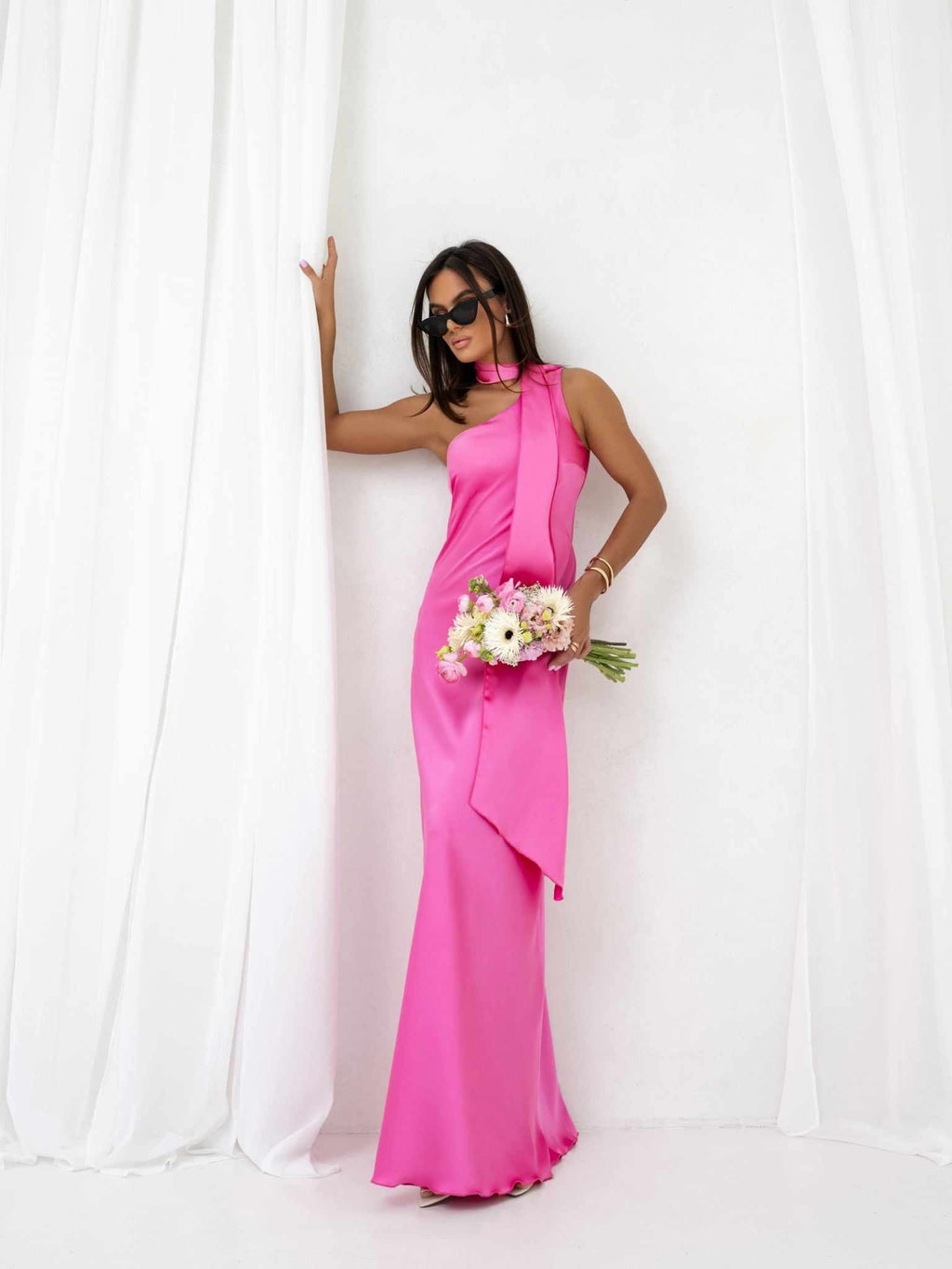 HOT PINK SILKY MAXI DRESS