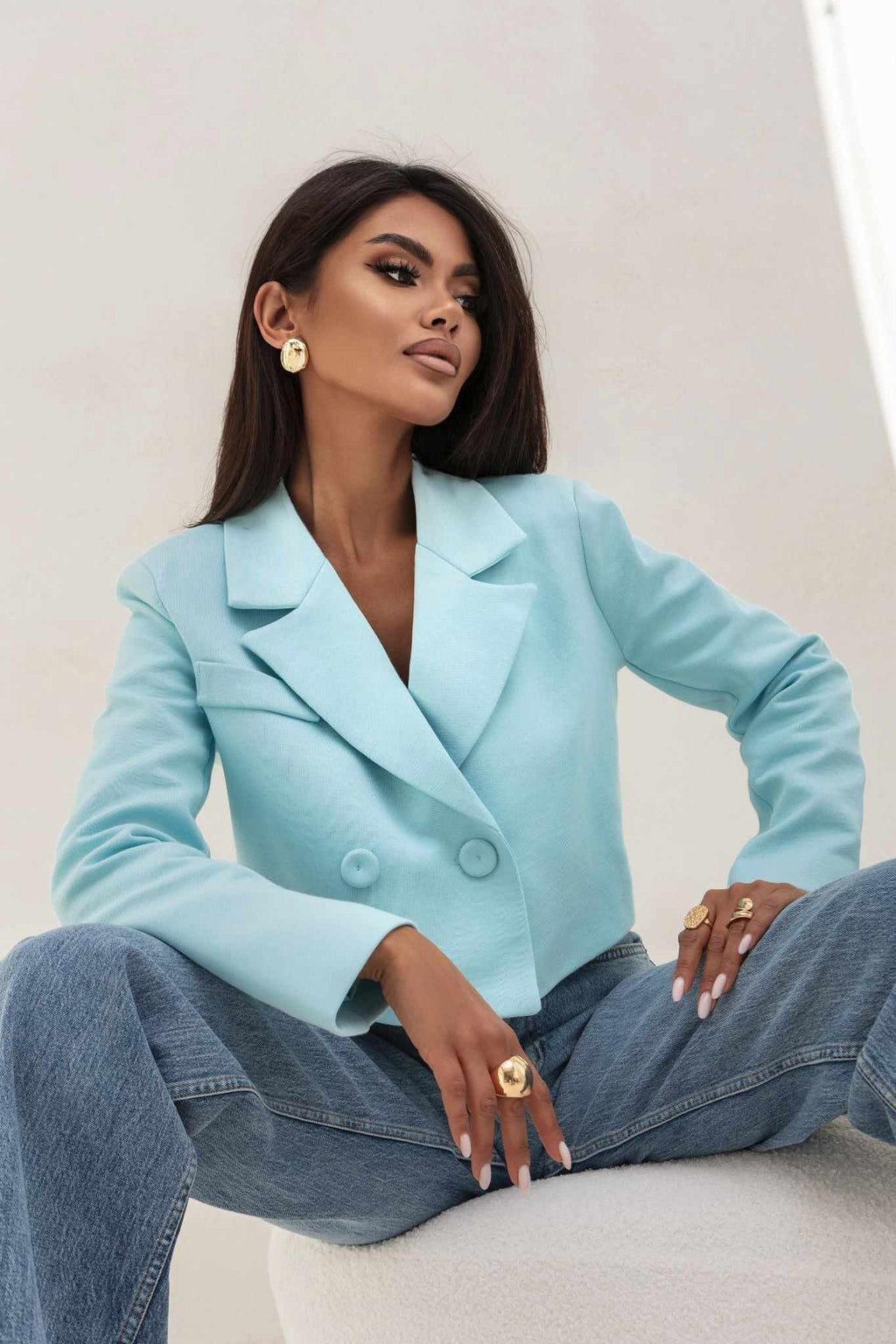 BLUE CROPPED SPRING BLAZER