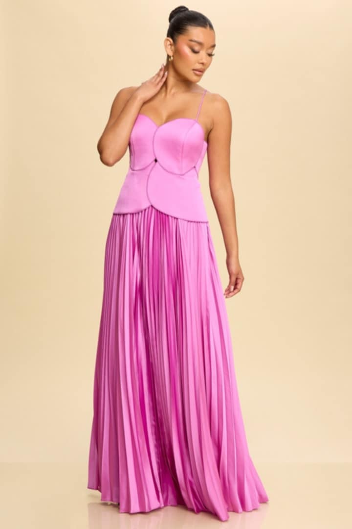 ORCHID PINK SUMMER MAXI DRESS WITH PLEATED BOTTOM ORCHID PINK SUMMER MAXI DRESS WITH PLEATED BOTTOM