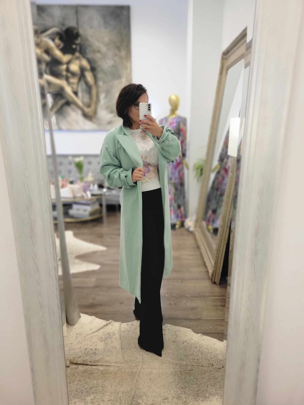 MINT SPRING OVERSIZED MIDI COAT WITH A BELT