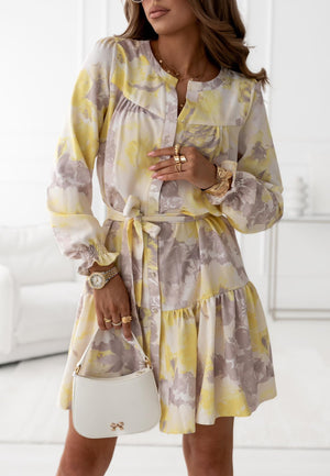 YELLOW MULTI SUMMER DRESS WITH A BELT