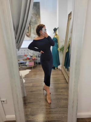 NAVY BLUE MIDI ASYMMETRIC DRESS