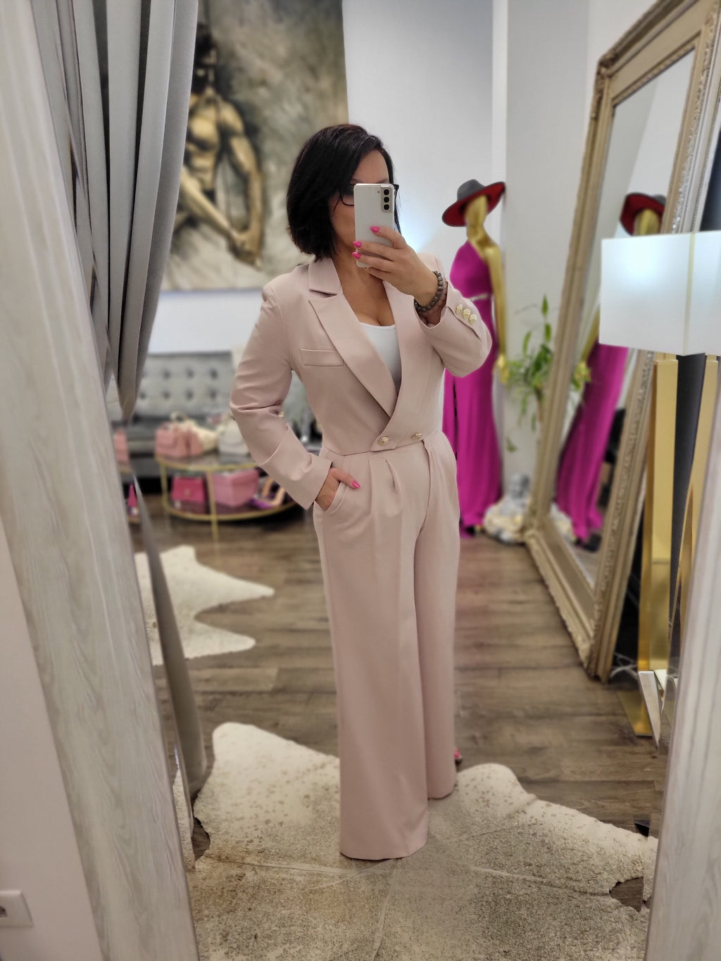 BLUSH PINK SUIT WITH CROPPED BLAZER