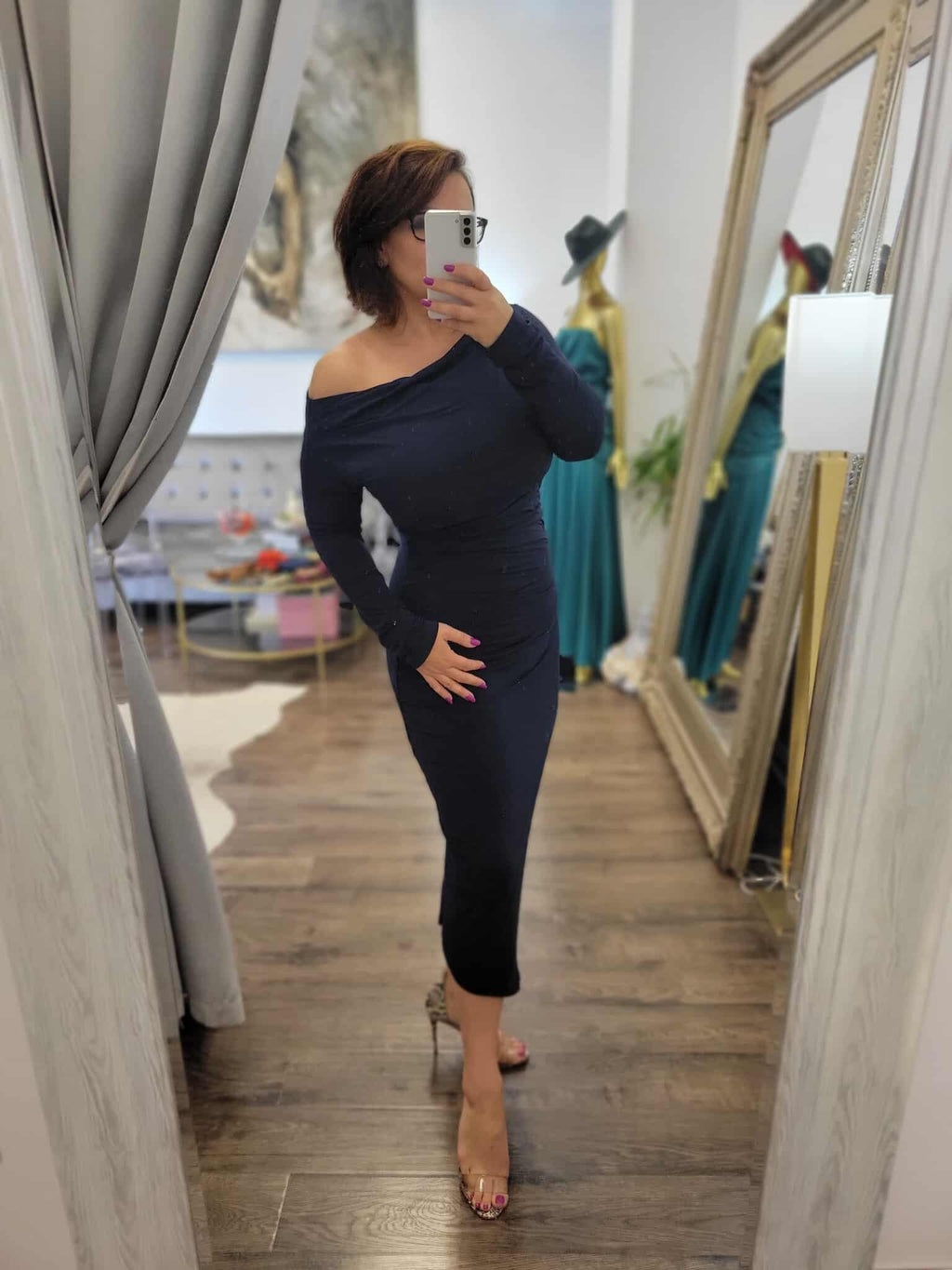 NAVY BLUE MIDI ASYMMETRIC DRESS