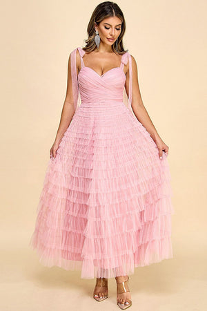 BLUSH PINK MESH MIDI FIT AND FLAIR DRESS