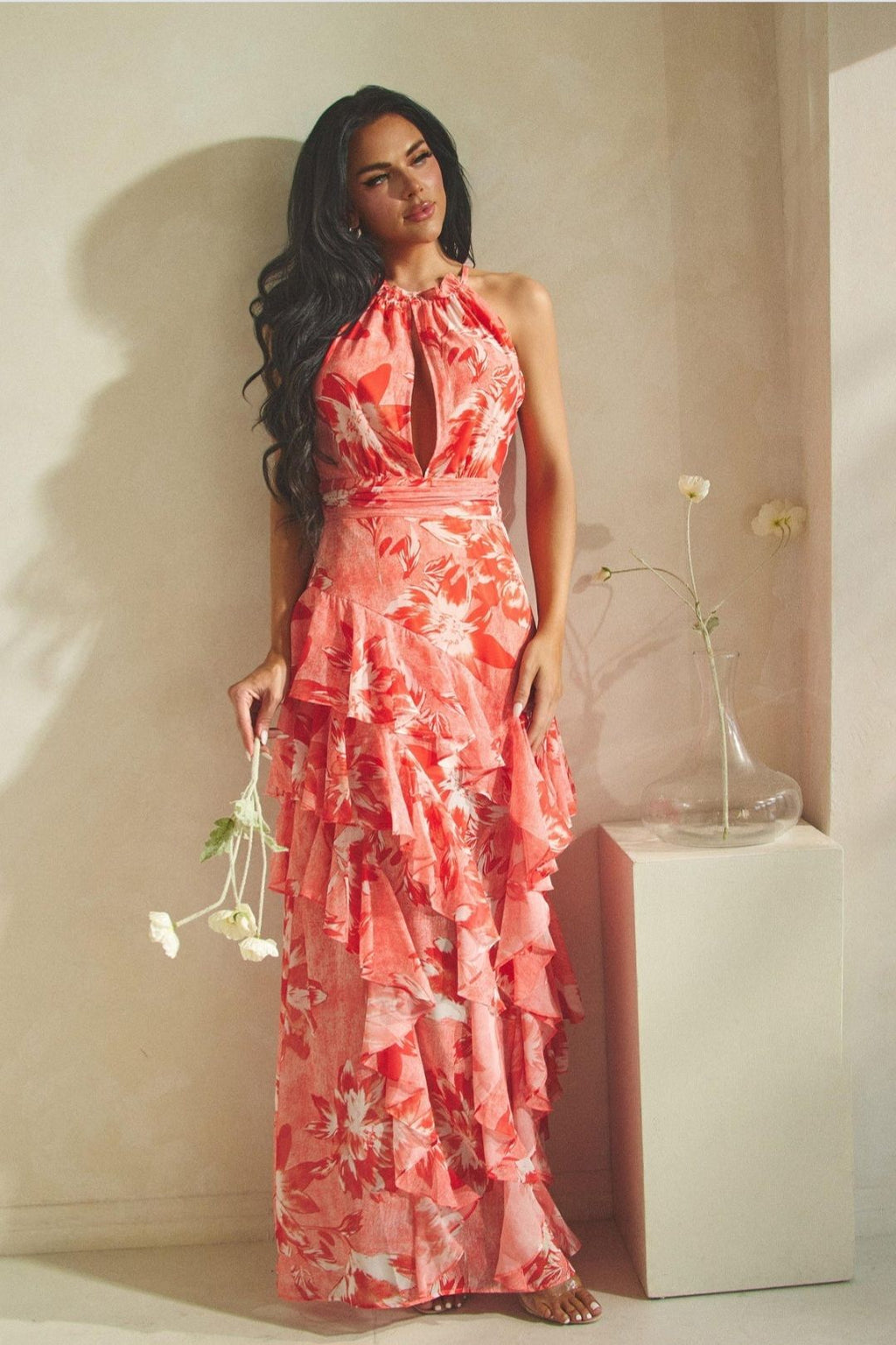 ORANGE FLOWER MAXI SUMMER DRESS