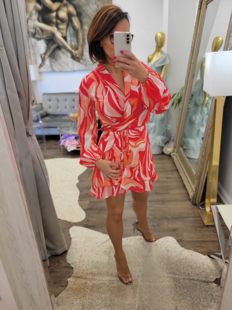 hot pink wrap dress Hot Pink Satin V-Neck Tie Wrap Dress