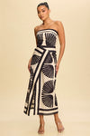 BLACK VELVET STRAPLESS MIDI DRESS