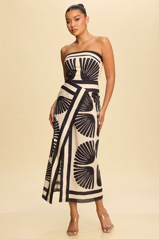 BLACK VELVET STRAPLESS MIDI DRESS
