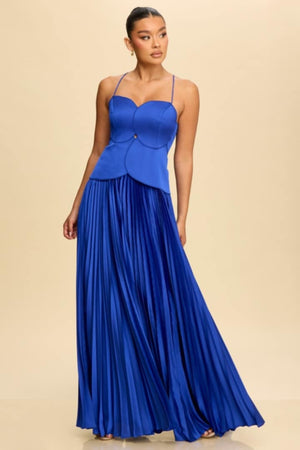 CLEARANCE - ROYAL BLUE SUMMER PLEATED MAXI DRESS