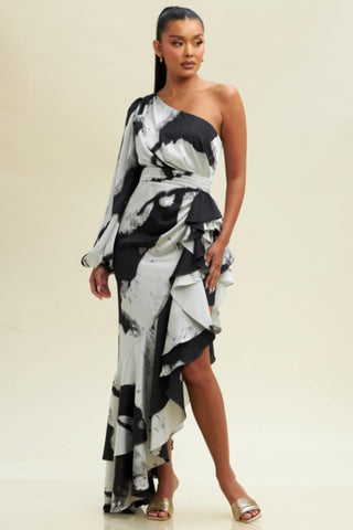 CLEARANCE - NAVY BLUE SILKY LONG DRESS WITH OPEN BACK AND SIDE SLIT