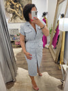 LIGHT BLUE SHIRT MIDI DRESS WITH A BELT